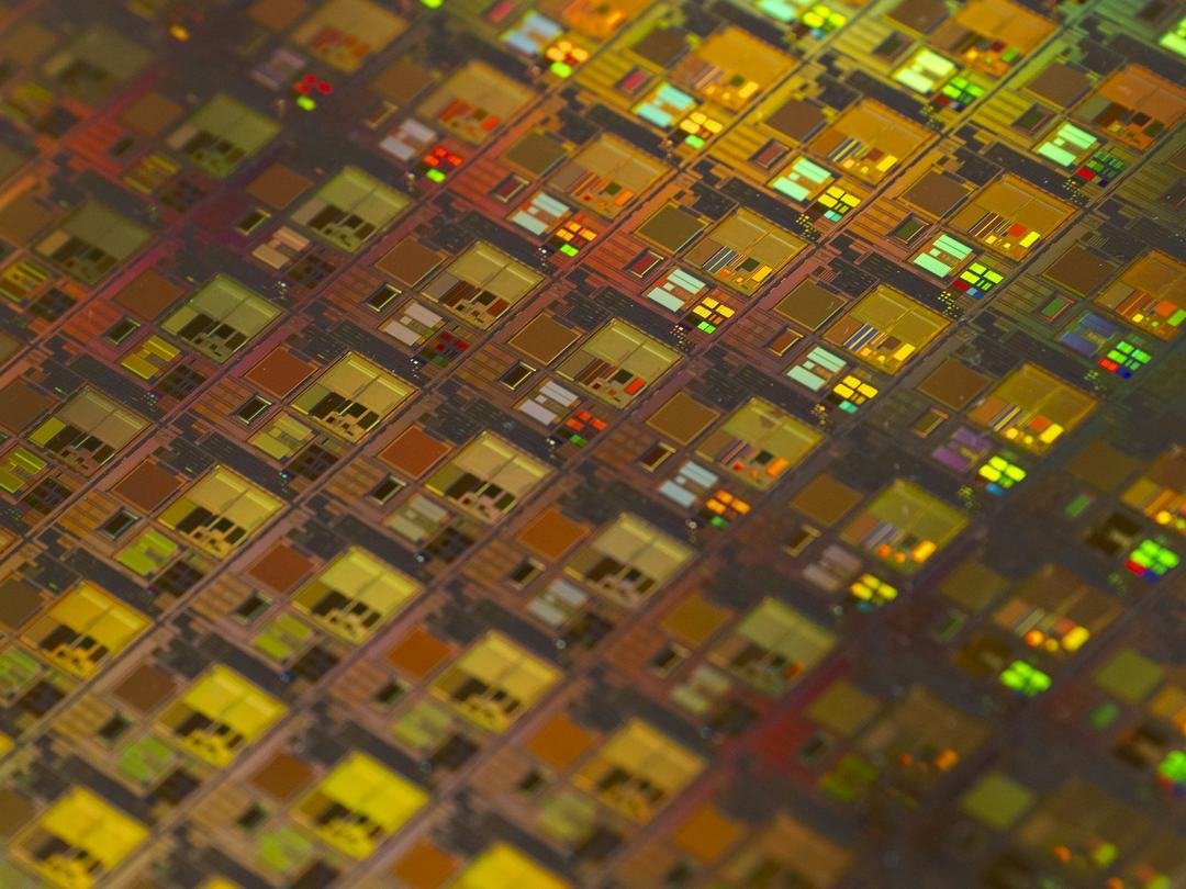 Macro photo of a silicon wafer die pattern